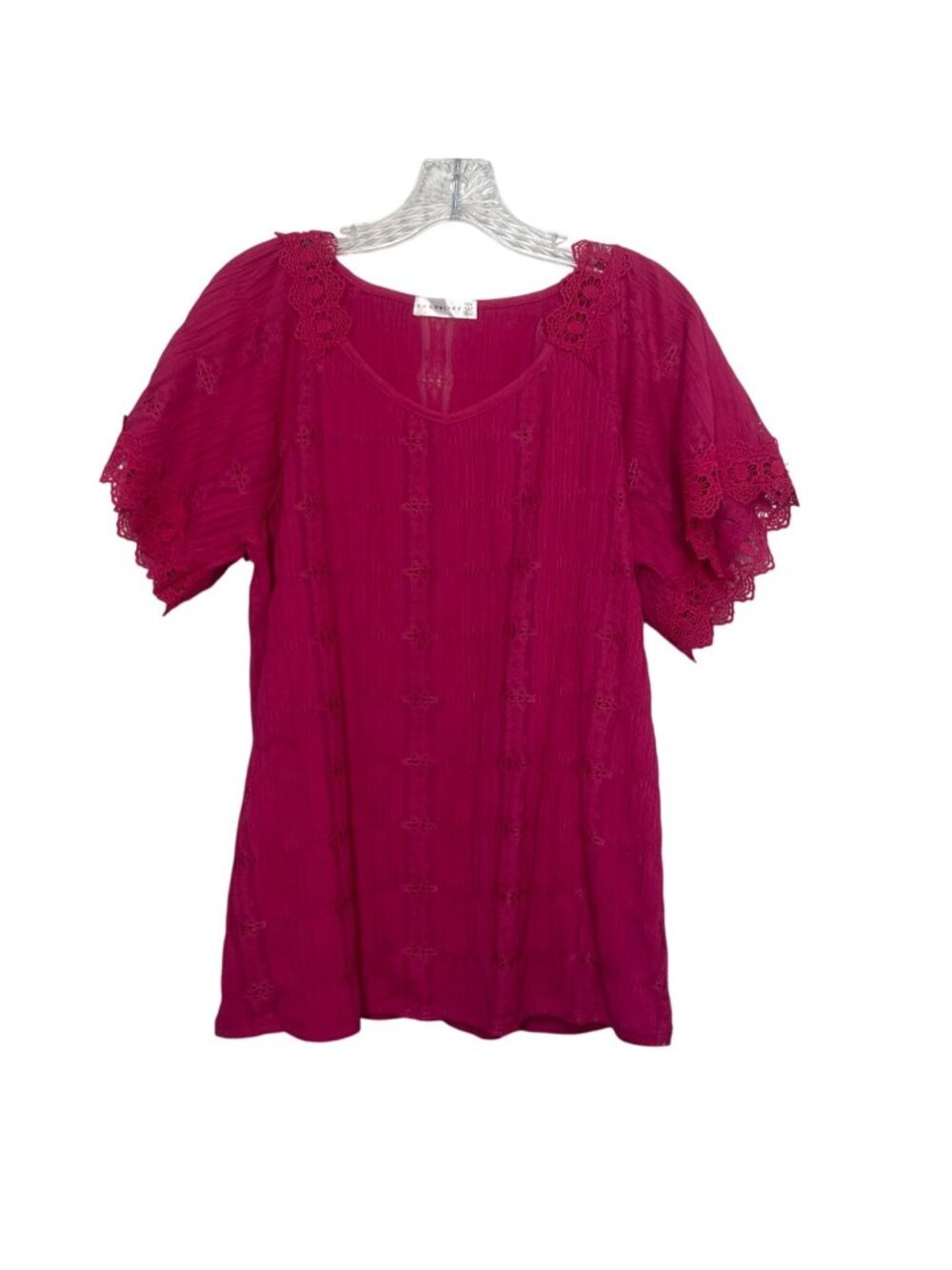 Retrology Short Sleeve Shirt Top Womens Medium Pink New WOT Lace Trim